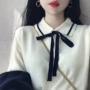 Áo len nữ cổ lọ buông lửng cài nơ phiên bản Hàn Quốc của chiếc áo len dài tay cho học sinh hoang dã sang trọng áo cardigan nữ