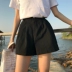 2018 mới sinh viên Hàn Quốc phần mỏng cao eo xếp li thẳng quần short giản dị mùa hè lỏng màu đen rộng quần chân phụ nữ