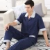 Đồ ngủ nam mùa xuân và mùa hè tay ngắn nam cotton mỏng phương thức nam trung niên kích thước lớn quần dịch vụ nhà cotton - Bộ Pajama đồ bộ thể thao nam Bộ Pajama