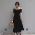 Fujitang family plus size phụ nữ mùa hè thon gọn giảm béo quây váy một vai retro cổ điển Hàn Quốc xu hướng váy dài tay ngắn - Váy dài