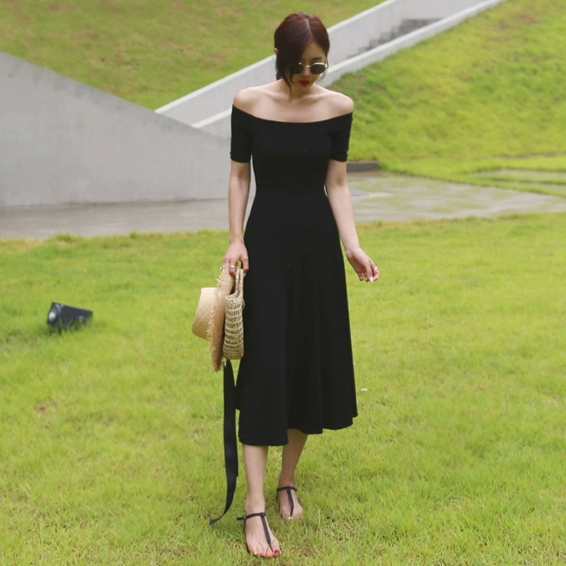Fujitang family plus size phụ nữ mùa hè thon gọn giảm béo quây váy một vai retro cổ điển Hàn Quốc xu hướng váy dài tay ngắn - Váy dài