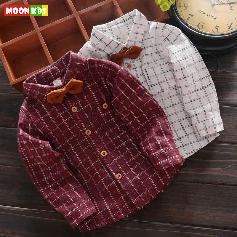 Garçons et filles chemise à manches longues Une cravate 1-3 ans bébé chemise à carreaux version coréenne de printemps et en automne nouvelle vêtements pour enfants