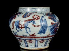 чашка 古瓷器，元青花釉里红人物故事纹罐