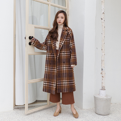 Tính khí Retro hoang dã lỏng ve áo dày màu phù hợp với lưới dài len coat coat Hàn Quốc nữ mùa đông Áo khoác dài