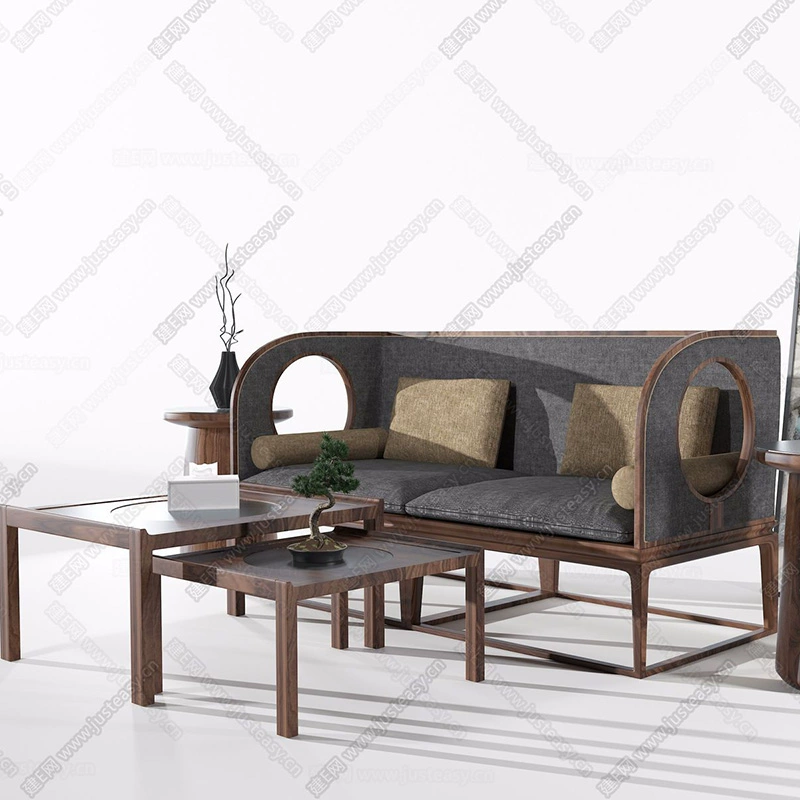 Mới phong cách Trung Quốc sofa gỗ rắn phòng khách hiện đại vải sofa biệt thự Zen sofa retro đồ nội thất tùy chỉnh 307837 - Bộ đồ nội thất