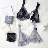 Áo lót ren bralette gợi cảm của Pháp không có vòng thép hình tam giác cup siêu mỏng phối đồ lót trong suốt - Bộ đồ lót bikini đi biển đẹp 2021