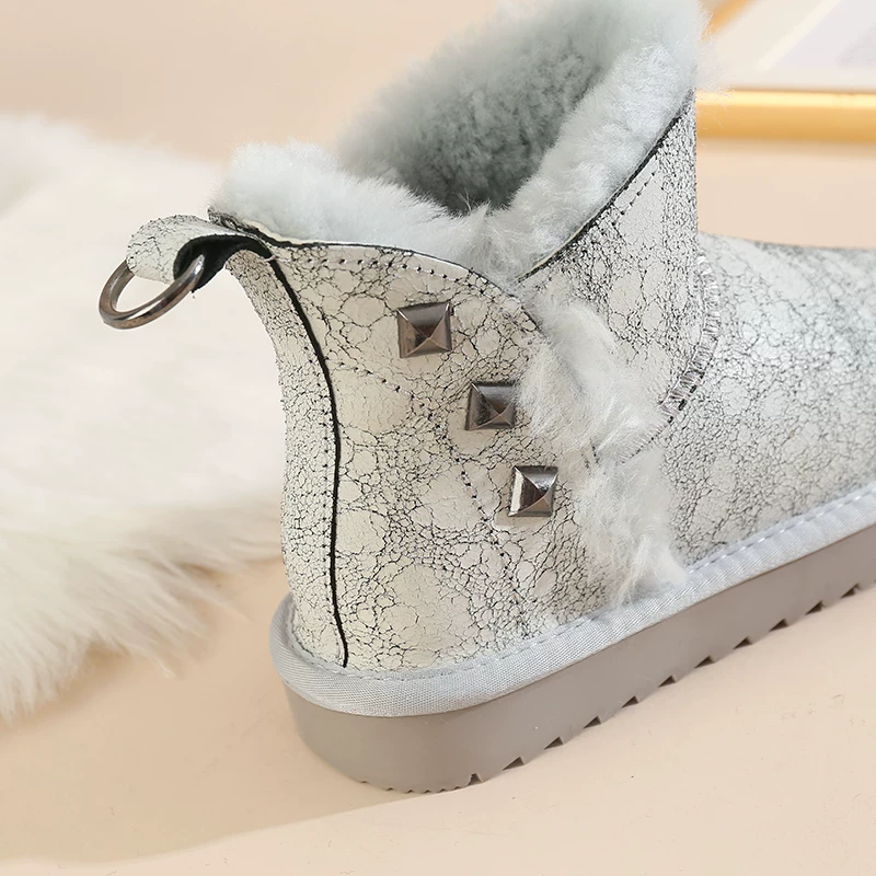Ременные снегоступы женские sheepskin шерсть интегрированный короткий чехол трещиноватая кожа водонепроницаемые водостойкие тёплые зимние холодостойкие короткие ботинки снег хлопок обувь