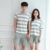 2018 mới đồ ngủ vài mùa hè bông mỏng ngắn tay quần short nam giới và phụ nữ Hàn Quốc phiên bản của sọc nhà dịch vụ phù hợp với