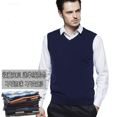 Len vest nam mùa thu và mùa đông V-Cổ trung niên trùm đầu kinh doanh cha nạp cashmere vest vest áo len áo len áo gile hàn Dệt kim Vest
