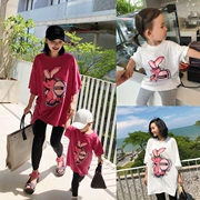 Chen Chen Ma bé quần áo trẻ em mùa hè cha mẹ và con mặc t-shirt ngắn tay cha mẹ và con thiết bị trong đoạn dài lỏng in ấn T-Shirt mẹ ăn mặc