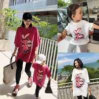 Chen Chen Ma bé quần áo trẻ em mùa hè cha mẹ và con mặc t-shirt ngắn tay cha mẹ và con thiết bị trong đoạn dài lỏng in ấn T-Shirt mẹ ăn mặc áo đồng phục gia đình đẹp