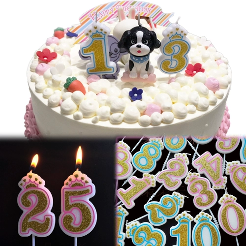 Цифровая поверхность свечи Золотая вспышка плюс 1,7 юаня/розовый синий торт на день рождения декоративная корона