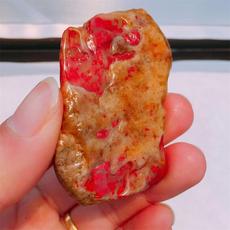 Ювелирный камень 天然老坑昌化鸡血石 田黄鸡血带皮籽料原石手玩料45克 篆刻收藏