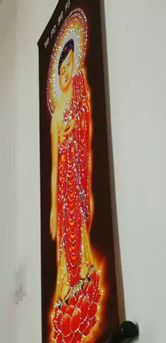 [Культура Пучжу] коричневый ярко -красный амитабха инкрустанный бриллиантовый шелковый свиток висячая живопись /различные размеры