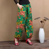 Многоцветные летние этнические штаны, ретро повседневные брюки, этнический стиль, из хлопка и льна