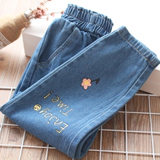 детские штаны 清仓中大童女童牛仔裤 童裤 裤子 印花女童牛仔裤长裤