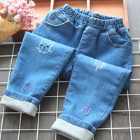 Детские штаны, демисезонные джинсы, с вышивкой, эластичная талия