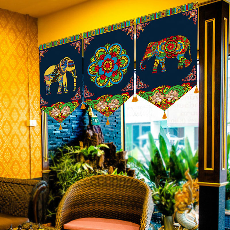 Südost asiatischer Buddhismus dekorativer Vorhang thailändischer indischer malaysischer Stil Restaurant dekoration Halle Dreieck Flagge Display Vorhang – Detail 3