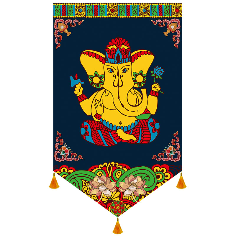 Südost asiatischer Buddhismus dekorativer Vorhang thailändischer indischer malaysischer Stil Restaurant dekoration Halle Dreieck Flagge Display Vorhang – Detail 6
