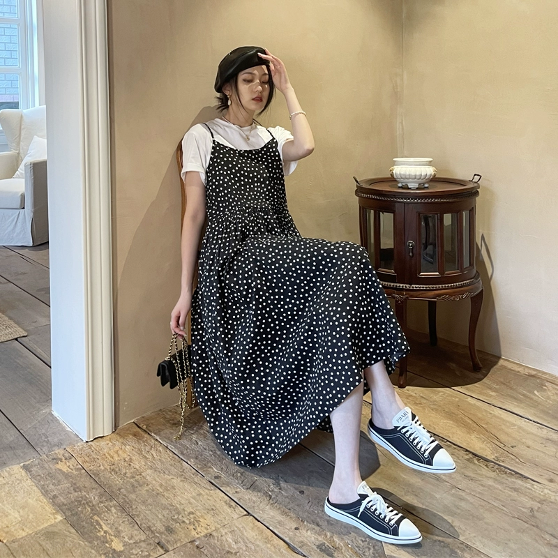 [Chen Maimai Little Paris] Váy dây buộc lỏng cổ điển chấm bi thời trang mới cho mùa hè của phụ nữ - Sản phẩm HOT