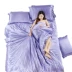 Mùa hè băng lụa 4 bộ Tencel mát quilt cover lụa màu rắn tấm ga trải giường 笠 1.8 2.0 m bộ đồ giường