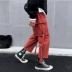 Quần yếm thẳng của Nhật Bản thương hiệu quần hip-hop đường phố lỏng lẻo quần ống rộng quần nam và nữ ins quần siêu cháy - 3/4 Jeans 3/4 Jeans