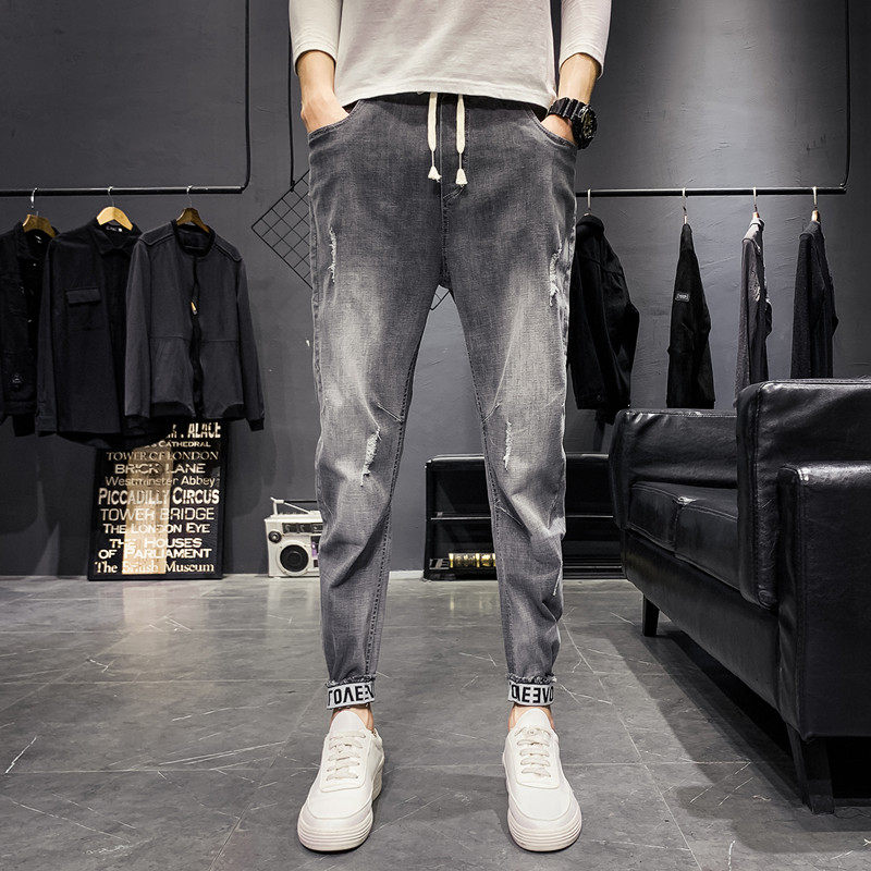 Summer thin jeans for men, a trendy brand, slimming and petite casual 2023 new style for men, a cool and stylish 9-inch long pants details Picture