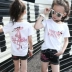 Cô gái t-shirt ngắn tay mùa hè 2018 mới phim hoạt hình ngắn bông áo nữ bé trắng T trẻ em đáy lòng từ bi áo trẻ em Áo thun