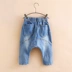 Cô gái mùa hè 2018 mới của Hàn Quốc jeans bé puppy pattern off quần trẻ em loose quần dài Quần jean