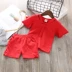 Cô gái phù hợp với mùa hè ăn mặc mới của Hàn Quốc phiên bản của hai mảnh bé off-the-vai áo sơ mi quần short trẻ em thường nước ngoài khí hai mảnh cửa hàng quần áo trẻ em Phù hợp với trẻ em