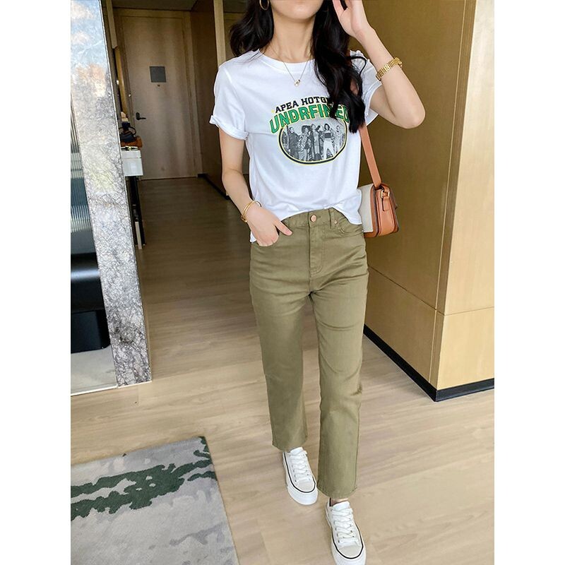 Lulu Chico white short-sleeved T-shirt, women's summer loose round-neck printed top, European and American figure pattern T-shirt Application Scenario