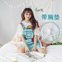 Mùa hè ngắn tay nightdress với áo ngực giả sling ở giữa đoạn miễn phí áo ngực đồ ngủ nhà dịch vụ sinh viên có thể mặc một pad ngực đầm ngủ dễ thương