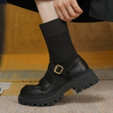 Martens, зимние трикотажные эластичные универсальные утепленные короткие сапоги в английском стиле на платформе