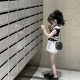 Трикотажная летняя футболка polo, комплект, жилет, юбка в складку, 2023, в западном стиле