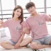 Mùa hè cặp đôi đồ ngủ nữ cotton ngắn tay ngắn phim hoạt hình dễ thương mùa hè Hàn Quốc dịch vụ nhà nam phù hợp với hai mảnh đồ ngủ nam hàn quốc Nam giới