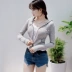 2018 mùa xuân và mùa thu mới của Hàn Quốc thời trang mỏng giảm béo cotton hoang dã dài tay trùm đầu áo khoác ngắn áo len cardigan phụ nữ Áo khoác ngắn