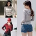 2018 mùa xuân và mùa thu mới của Hàn Quốc thời trang mỏng giảm béo cotton hoang dã dài tay trùm đầu áo khoác ngắn áo len cardigan phụ nữ