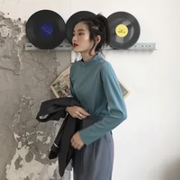 Mùa thu đông Hàn Quốc Quần lửng nữ dáng lửng thon gọn nửa cổ cao áo thun mẫu cơ bản áo sơ mi dài tay áo phông ngắn tay