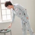 Bộ đồ ngủ nam cotton dài tay mùa xuân và mùa thu trẻ trung tuổi trẻ trung đồ ngủ nam cotton mỏng mùa xuân phục vụ nhà mùa đông pijama lụa Bộ Pajama