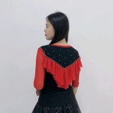 2023 Новая весна и летняя квадратная танцевальная одежда с бриллиантами и v-образным рюша