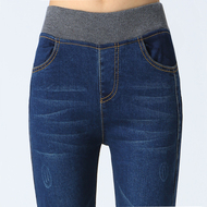 2018 mùa xuân đàn hồi eo jeans nữ cao eo chất béo mm cộng với phân bón tăng thẳng bàn chân nhỏ quần bút chì quần jean nữ