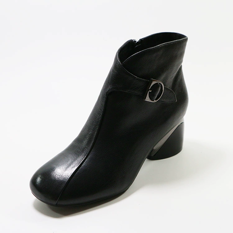 Giày của phụ nữ Jiehao 2019 mùa đông mới thời trang da Anh dây kéo bên vuông ngón chân dày gót giày cao gót ngắn 8340301 - Giày cao gót
