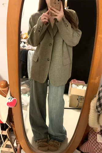 Короткий костюм, демисезонное небольшое шерстяное пальто, коллекция 2023, подходит для подростков, увеличенная толщина