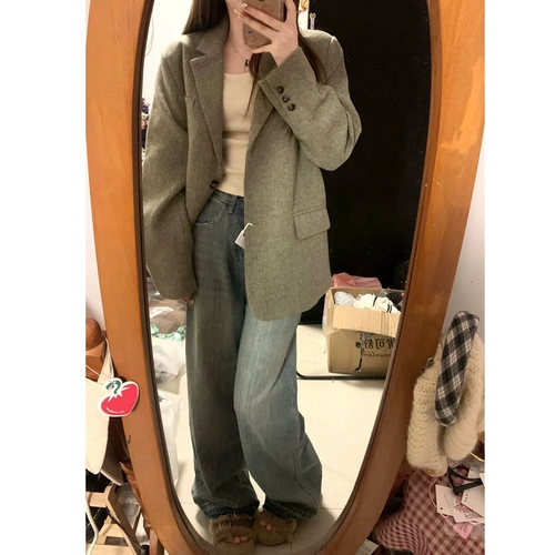 Короткий костюм, демисезонное небольшое шерстяное пальто, коллекция 2023, подходит для подростков, увеличенная толщина