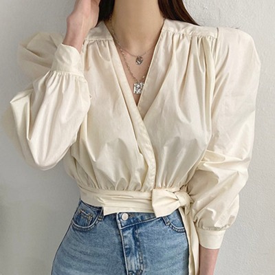 taobao agent Autumn sexy short jacket, bra top, Korean style, french style, V-neckline, long sleeve