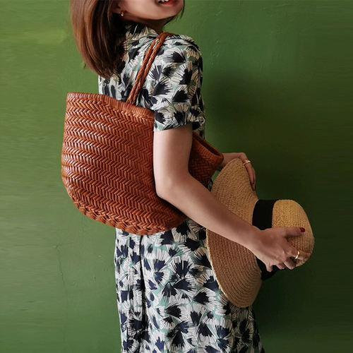 Ретро кожаная барсетка, корзина, сумка для путешествий, французский ретро стиль, воловья кожа, из натуральной кожи, премиум класс