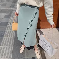Демисезонная трикотажная длинная брендовая юбка, 2020, А-силуэт, свободный прямой крой, средней длины
