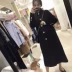 Hepburn gió áo len nữ búp bê cổ áo chic len phần dài trên đầu gối Slim đen Sen áo len Trung bình và dài Coat