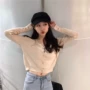 Chic phiên bản Hàn Quốc của chiếc áo len cổ chữ V lười nhẹ nhàng hoang dã nữ 2018 mới ngắn ngắn retro áo len cổ lọ áo len tay phồng