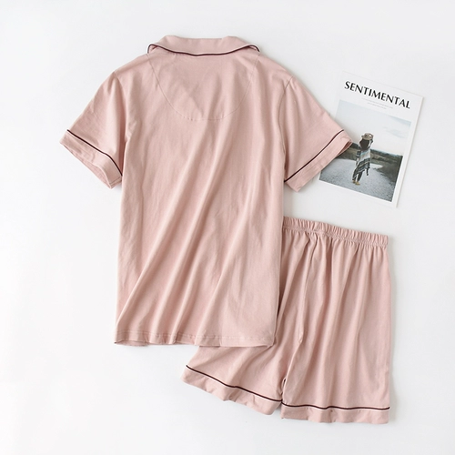 Японская летняя трикотажная пижама, тонкие цветные шорты для влюбленных, комплект, короткий рукав